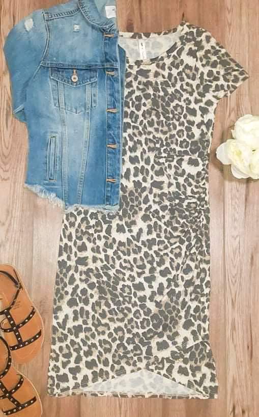 Leopard Print Tulip Hem Tee Dress | Brown Leopard